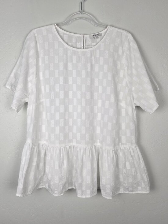 Madewell Tops - Madewell Medford Top Jacquard Short Sleeve Textured Peplum Blouse White Size 1X